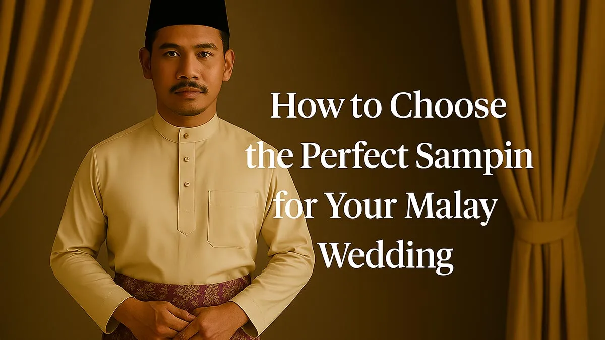 Groom wearing a traditional sampin over Baju Melayu for a Malay wedding