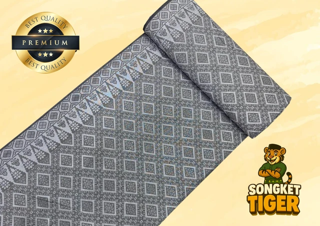 Songket Tenun Penuh premium fabric design 2 by SongketTiger, rolled to show its full diamond-motif weave.