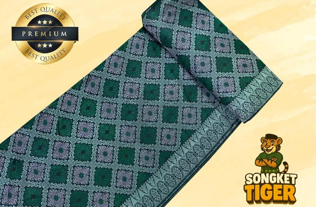 Rolled songket fabric with gold thread border pattern