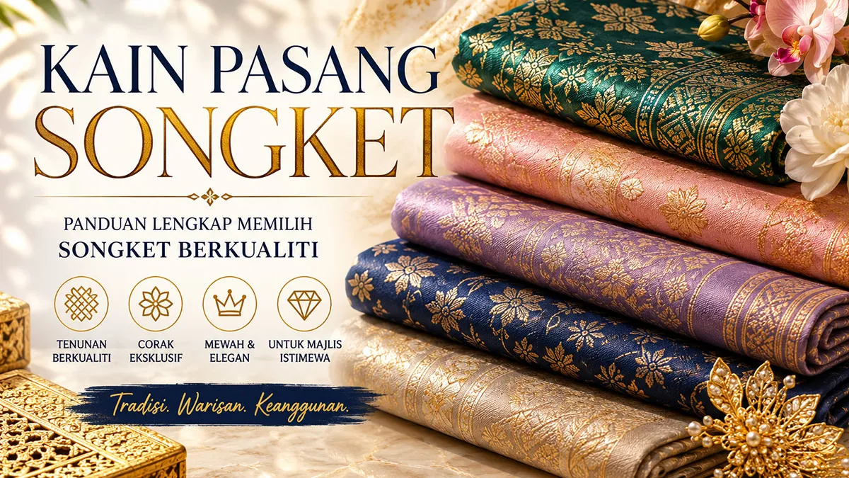 Kain pasang songket dengan corak tenunan benang emas