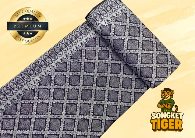 Songket Tenun Penuh premium fabric design 7 by SongketTiger, rolled to show its full diamond-motif weave.