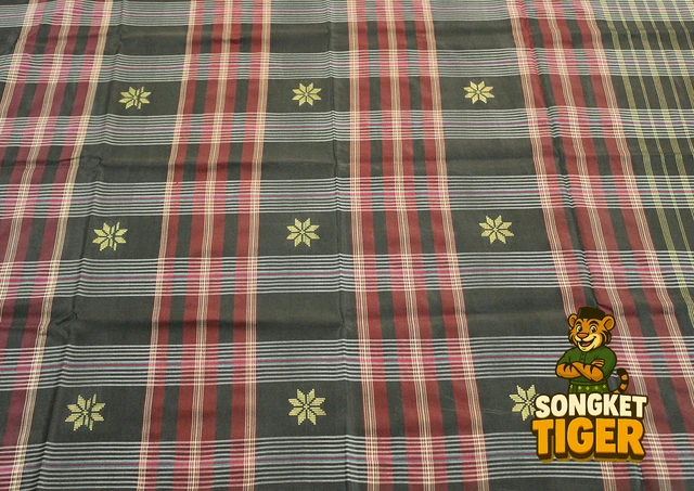 Machine-made Sampin design 6 by SongketTiger, woven in checked and floral patterns with a decorative border.