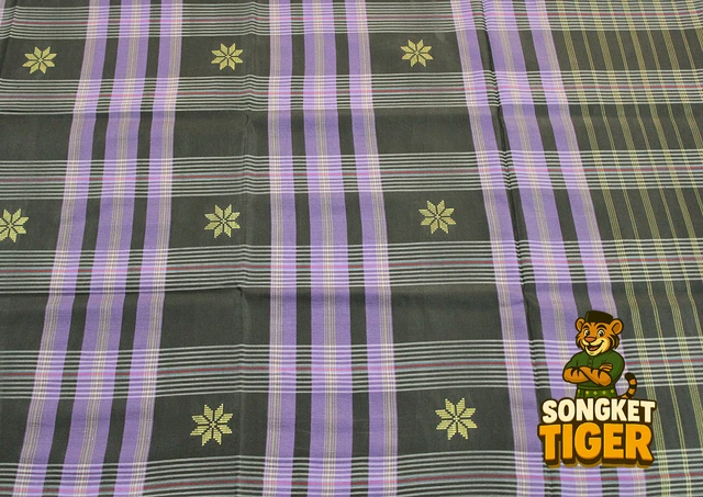 Machine-made Sampin design 8 by SongketTiger, woven in checked and floral patterns with a decorative border.