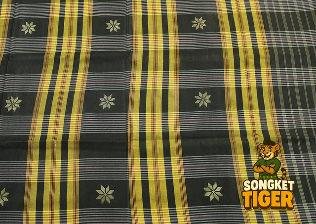 Machine-made Sampin design 9 by SongketTiger, woven in checked and floral patterns with a decorative border.
