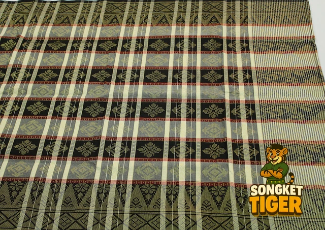 Machine-made Sampin design 24 by SongketTiger, woven in checked and floral patterns with a decorative border.