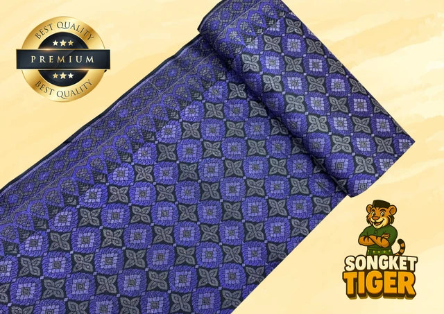 Songket Tenun Penuh premium fabric design 11 by SongketTiger, rolled to show its full diamond-motif weave.